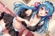 Anime girl with blue hair wearing a maid outfit.